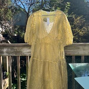 NWT Topshop 2Pc Dress Chiffon Wrap Daisy Over Slip Size 10 Puff 1/2 Sleeve Wrap